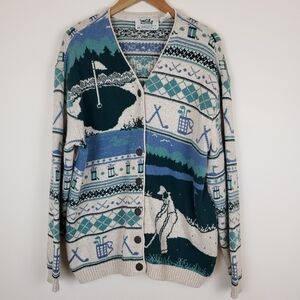 Vintage Northern Reflections Button Front Golf Themed Cardigan